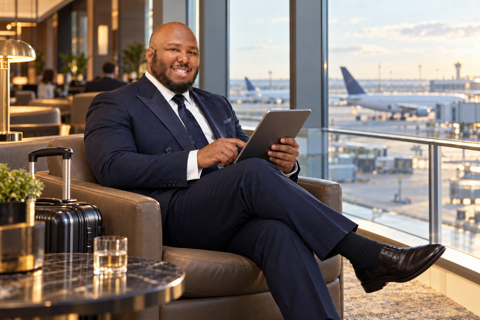 AI-created scene of Aayrrick traveling for business